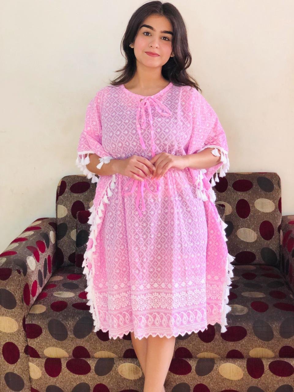 Blush Pink Cotton Kaftan Dress
